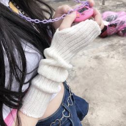 Rodilleras Y2k Manoplas sin dedos Manga de brazo para mujer Guantes de punto largos sólidos Fundas más cálidas para damas Mangas de muñeca casuales de moda