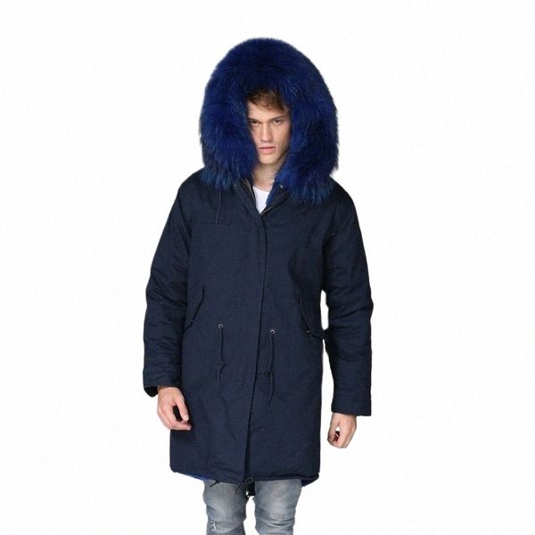 Genou style Lake Blue Fi Lg Style Parka en fourrure chaude Mr Fur Winter Wear I8yI #