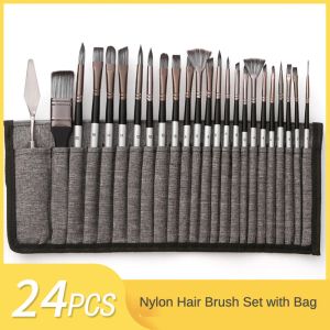 Couteau 24pcs Nylong Hair Oilpainting Brush Brush Ensemble de stylo avec sac aquarelle acrylique Brosse de dessin pour les outils de peinture d'artistes Supplies artistiques