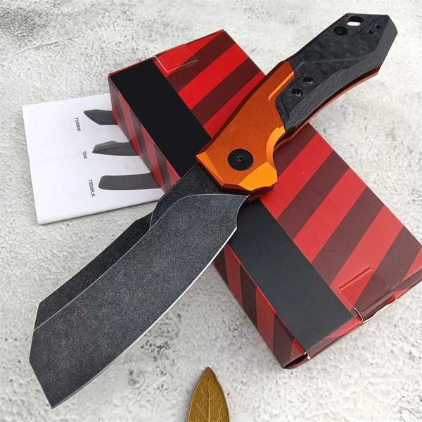 Cuchillo 3.375 D2 KS L14 A/U/T Cuchillo plegable Navaja de bolsillo lavada en negro Herramientas de camping Mango de fibra de carbono Cuchillo táctico Cuchillo de autodefensa