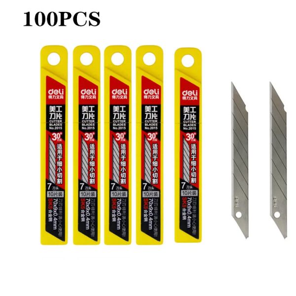 Couteau 50 / 100pcs Deli 30 degrés Art Blade Small Paper Cuting Scarving Out Tool 9mm Industrial Automobile Film Craft Couteau