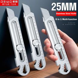 Cuchillo 6in1 Multifunción Cuchillo de acero inoxidable 25 mm Gran profesional Cutter de caja retráctil PREMIU