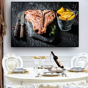 Cuchillo y tenedor carne vegetal cocina lienzo pintura Cuadros carteles escandinavos e impresiones arte de pared imagen de comida sala de estar