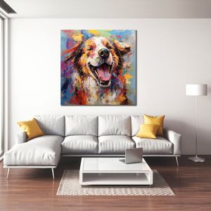 Mes Art Abstract Olieverfschilderij Dier Hond Foto Print op Canvas Poster voor Woonkamer Muur Decor