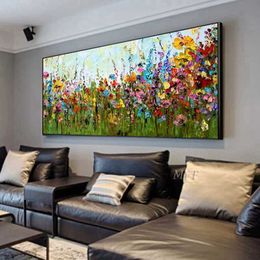 Mes bloem abstracte olieverfschilderij wall art woondecoratie foto hand schilderij op canvas 100% handgeschilderd zonder rand 210705