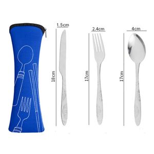 Mes vork lepel set bestek set servies servies diner lunch set-bags print snijloos stalen staal bestekschol picknick camping eetgereedschap SN6673