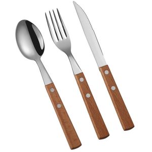 Mes Vorken Lepel Set Rvs Beech Hout Handvat Steak Servies Set Western Food Sitlery Servies Sets