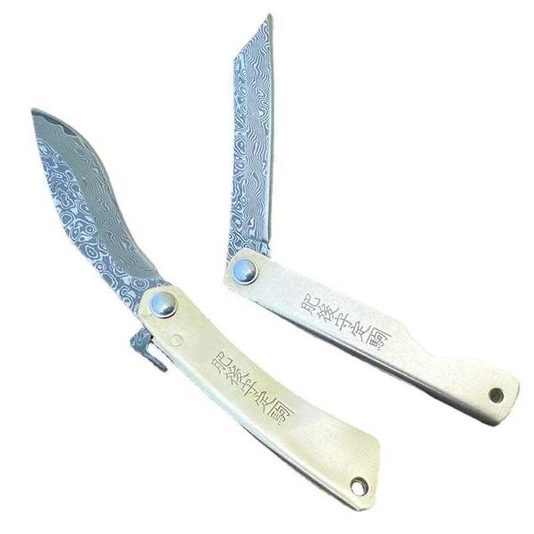 Cuchillo Higonokami japonés VG10 Damasco rodamiento de bolas de acero caza cuchillo de hoja plegable mango de cobre táctico militar bolsillo al aire libre