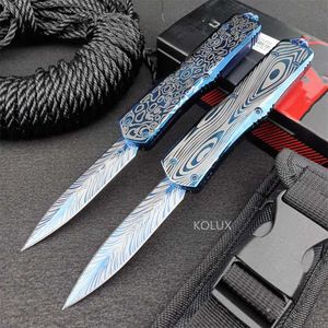 Couteau Micro Blue Titanium Troodon Combat AU/TO Couteau 440C Lame en acier 57HRC Poignée en alliage d'aluminium et de zinc Couteaux d'auto-défense d'extérieur