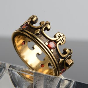 Caballero Templario corona titanio acero hombres anillo anillo oro plata joyería Vintage Punk Rock Anillos masculinos banda de motorista Hip Hop