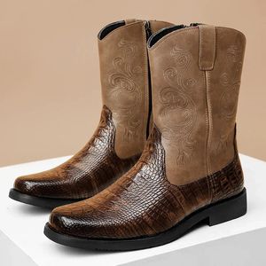 Knight Western 706 moto Cowboy hommes qualité brodé mi-mollet bottes en cuir véritable homme haut chaussures 231219