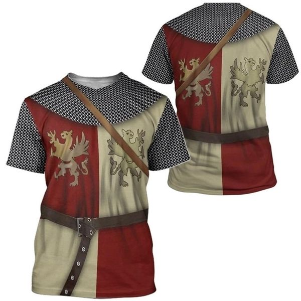 Caballeros Armadura 3D Impreso hombres camiseta Caballeros Templarios Harajuku Moda Camisa de manga corta verano calle Casual Unisex camiseta 210329