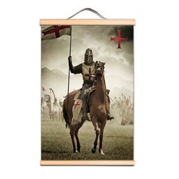 Affiche de chevaliers templiers, peinture murale vintage en bois massif, guerrier croisé médiéval, décoration murale pour chambre et bureau SW43