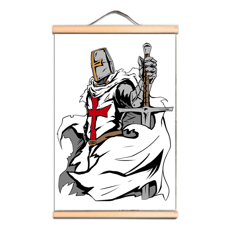 Knights Templar Wall Hanging Flag Banner Vintage Room Office Wall Decoration Christ Crusades Armor Warrior Affischer Canvas Art Print Scroll Målning LZ01