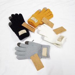 Dames gebreide vijf vingers handschoenen modeontwerper merk brief dikker warm houden handschoen winter buitensporten puur katoen hoge kwaliteit 5 kleuren