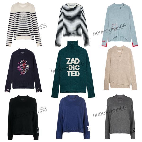 Ropa de punto Zadig Voltaire sudadera 23AW diseñador de mujer moda cárdigan de punto clásico suéter zadig abrigos nueva cárdigan de punto de lana tejido con botones divididos