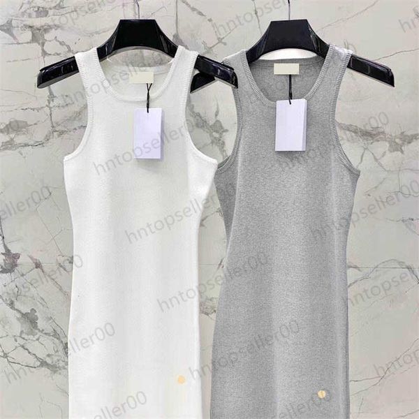 Diseñador de punto Vestido corto Ropa de mujer Verano Primavera Color sólido Moda simple Casual Versátil Transpirable Vestido sin mangas Fibra natural Tela de viscosa