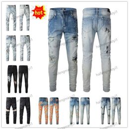 2J03 2023 Nieuwkomers Heren AM2 Luxe Designer amirly Denim paars AM2 Jeans amari amirl Gaten AM Broek Jean COOLGUY Biker amIrs amiiri Broek Herenkleding #812