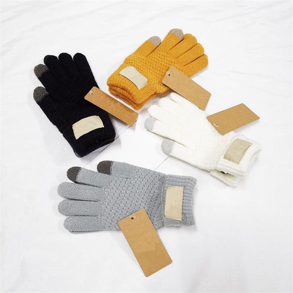 Gants tricotés de couleur unie pour hommes et femmes, gants de styliste pour écran tactile, mode d'hiver pour Smartphone mobile, mitaines à cinq doigts281D