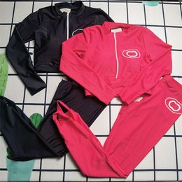 Chándales de manga larga para mujer Deportes Casual Jogging Trajes de yoga Estampado de letras Conjunto de yoga con cremallera de manga larga