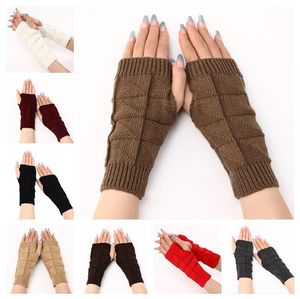 Gants demi-doigts chauds tricotés en acrylique pour femmes, gants à motifs géométriques à la mode