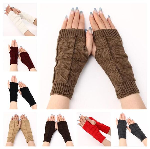 Guantes de medio dedo cálidos de acrílico tejidos, guantes con patrón geométrico para mujer a la moda
