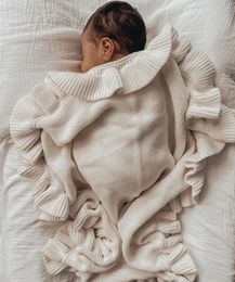 Mantas de punto para bebés, mantas con volantes para envolver a los recién nacidos, ropa de cama infantil para niños pequeños, mantas para cochecito de cesta nacidas 240312