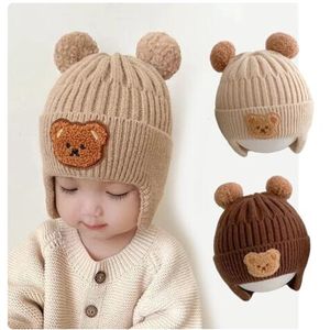 Bonnet bébé tricoté avec oreillettes ours mignon pompon enfants chapeau bonnet chaud automne hiver garçons filles protection des oreilles bonnet casquettes GC2497