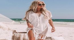 Cubierto de playa de punto Bikini Bikini Bikini Cubre Hollow Out Vestido de playa Tunics Tunics Superios de baño Encubres de playa CL9747505