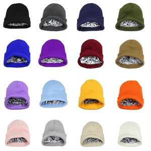 Gebreide beanie dames hoed winter herfst heren schedels mutsen warme casual satijnen voering hoeden haak beanie hoed vrouwelijke baggy pet