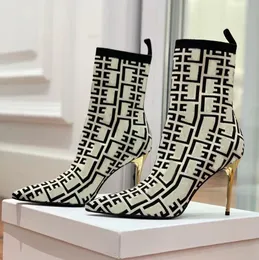 Bottes de marque tricotées élastiques tissées fines talons hauts de 10,5 cm chaussures de mode pour femmes bottes de créateurs nouvelles bottes à bout pointu décontractées de haute qualité chaussure d'usine 35-41