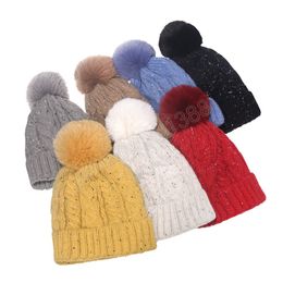Bonnets tricotés femmes bonnets Skullcap unisexe automne hiver garder au chaud acrylique boule de poils élastique Skullies Beanie Cap