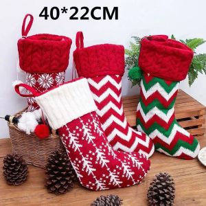 Tricoté Décorations De Noël Bas Arbre De Noël Ornement Rouge Et Blanc Père Noël Bonbons Sac Cadeau Chaussettes Tricotées Prop Partie Pendentif En Gros JN09