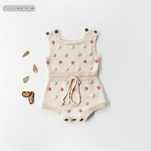 Vêtements tricotés nouveau-nés barboteuses à la main pompon fille barboteuse 100% coton infantile bébé garçons combinaison salopette 210309