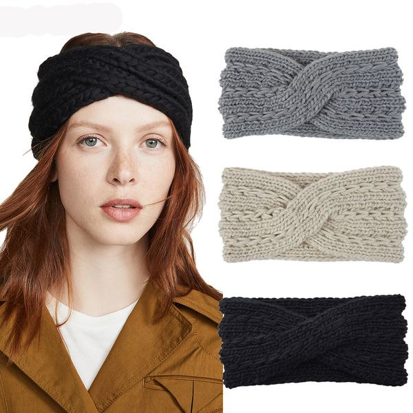 De punto cruz venda de la manera caliente del invierno de la armadura de las vendas elásticos Mujeres Niñas lindo trenzada del oído caliente la cabeza del turbante Band