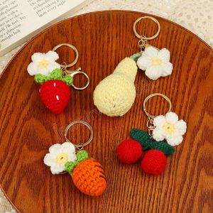 Porte-clés fruits tricotés Simulation fraise cerise poire pêche porte-clés femmes fille voiture sac clé pendentif bijoux porte-clés