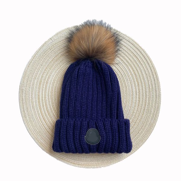 Sombrero de pompón de piel de punto logotipo de silicona negro diseñador de moda clásico gorra de calavera gorra con letras unisex de alta calidad ok