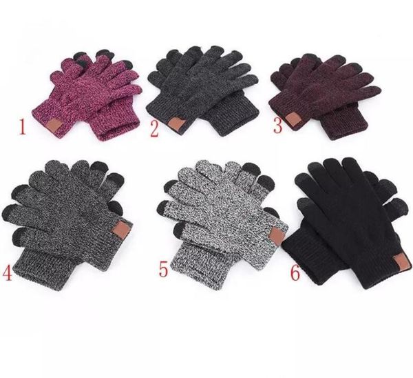 Guantes de punto de punto Hombre Mujer Sólido Winter Warm Glove Portable Al aire libre Cinco dedos Guantes de pantalla táctil para iPhone 11 Pro MAX1729061