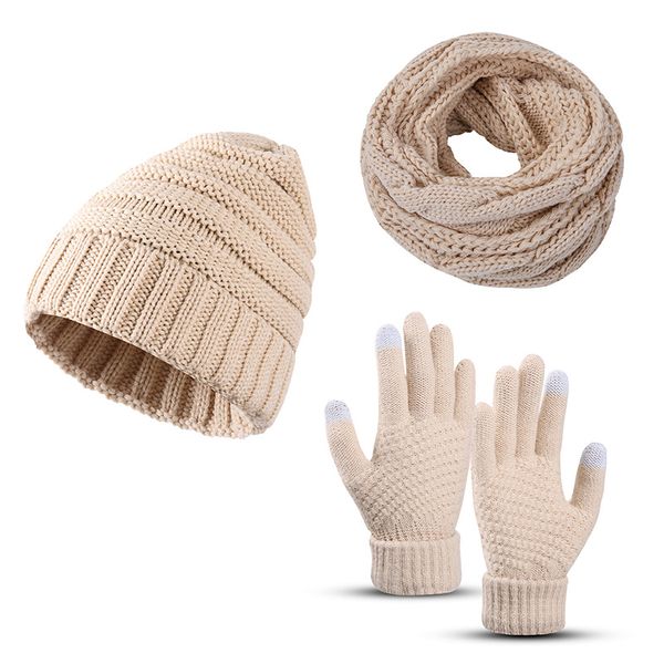 Bonnet tricoté, écharpe, gants, ensemble de trois pièces, écharpe en laine de cachemire tricotée