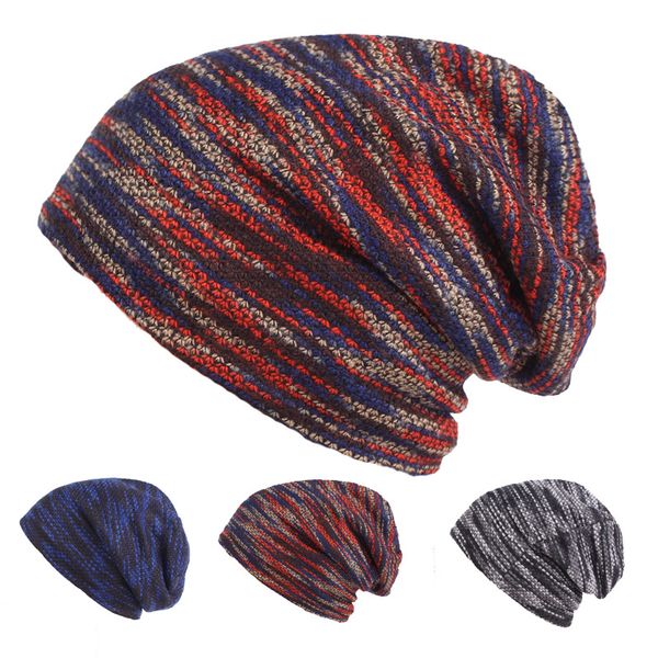 Gorro tejido para mujer, gorros, gorros de invierno para hombre, gorros a rayas, gorro cálido holgado de lana suave para mujer, gorro para hombre HCS356