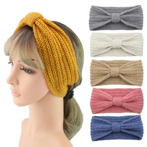 Diadema de punto Mujeres Calentador de orejas Nudo Hairband Invierno Señora Crochet Estiramiento ancho Headwrap Accesorios para el cabello Turbantes Favor de fiesta KKB2645