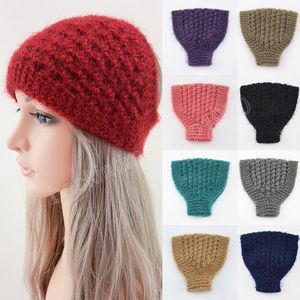 Bandeaux tricotés Crochet laine tricot tête Wrap femmes chapeaux doux Turban élastique bande de cheveux couleur unie Femme cheveux accessoires