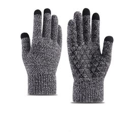 Guantes cálidos de aguja de punto, guantes gruesos de lana antideslizante para exteriores, guantes de pantalla táctil para montar en invierno, mitones