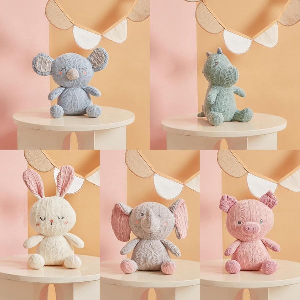 Jouets en peluche en tricot, lapins, éléphants, dinosaures, poupées mignonnes, poupées apaisantes, ventes directes du fabricant