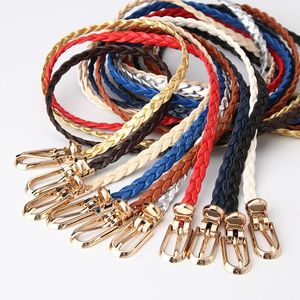 Gebreide PU-leren riem Dun geweven tailleriem Gevlochten decoratieve effen kleur Verstelbare legering Pin-gesp Dames taillebandriemen