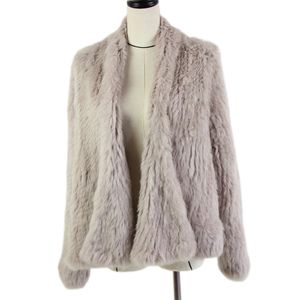 Gebreide konijnenbont jas Popuurslag Mode Bontjack Winter Bontjas Voor Vrouwen * Harppihop 210927