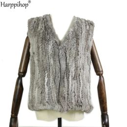 Gilet tricoté en fourrure de lapin, vêtement sans manches, gilet naturel marron gris noir 240113
