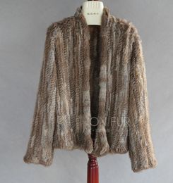 Tricoté réel manteau de fourrure de lapin mode hiver à manches longues chaud hiver véritable veste de fourrure femme 231226