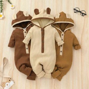 Knitted Rompers for Boys Girls Cotton Baby Clothes Hooded for New born 0 to 3 months Summer Baby Pajamas Jumpsuit Short Sleeve G220521