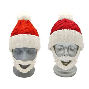 Gebreide Santa Hat Baard Crochet Beanie Xmas Vakantie Volwassenen Kinderen Unisex voor Nieuwjaar Feestelijke vakantiefeest leveringen Y21111